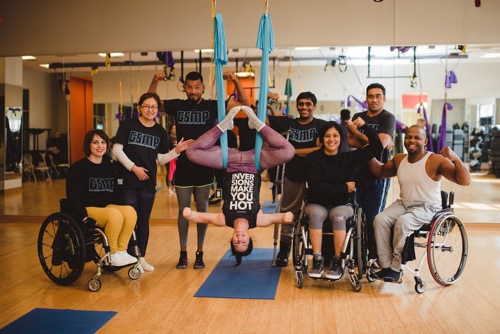 2017 Global Sports Mentoring Program “Sport for Community” emerging leaders visit a Washington, DC area YMCA for aerial yoga and boxing.