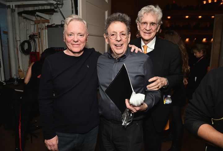 From left to right: Bernard Sumner, Philip Glass, Robert Thurman.