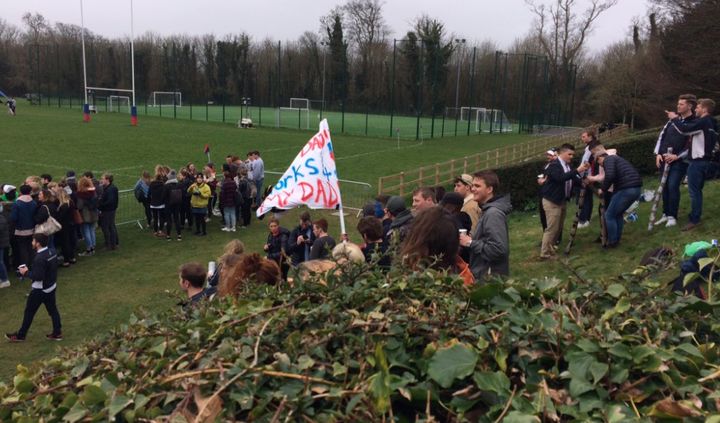 A rugby match was cancelled at half time following a pitch invasion 