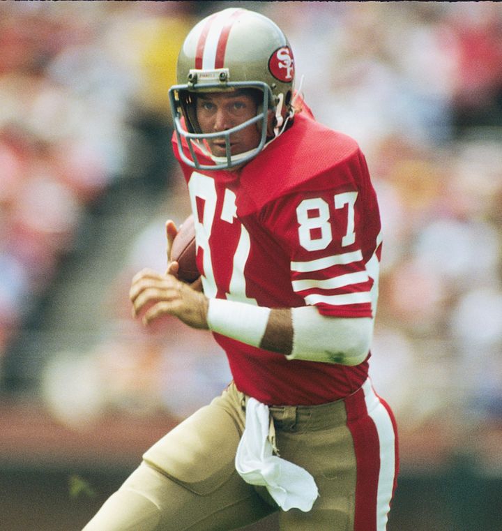 Dwight Clark after catching a pass against the Los Angeles Raiders in 1982.