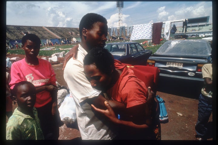 Hutu refugees wait to be evacuated May 25, 1994, in Rwanda.