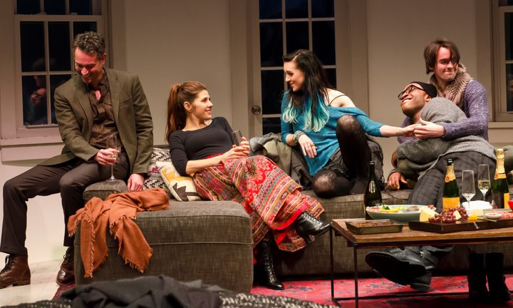 Omar Metwally, Marisa Tomei, Lena Hall, Austin Smith and David McElwee in How to Transcend a Happy Marriage