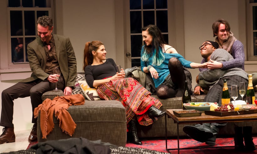 Omar Metwally, Marisa Tomei, Lena Hall, Austin Smith and David McElwee in <em>How to Transcend a Happy Marriage</em>