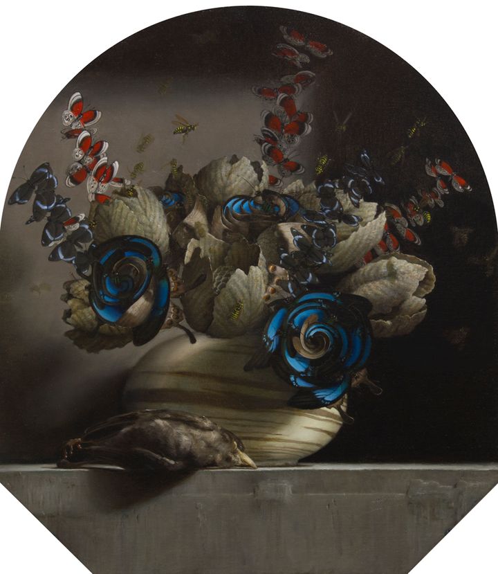 Zane York, Arrangement III, Oil on Canvas mounted to Dibond, 18”x16”, 2016 
