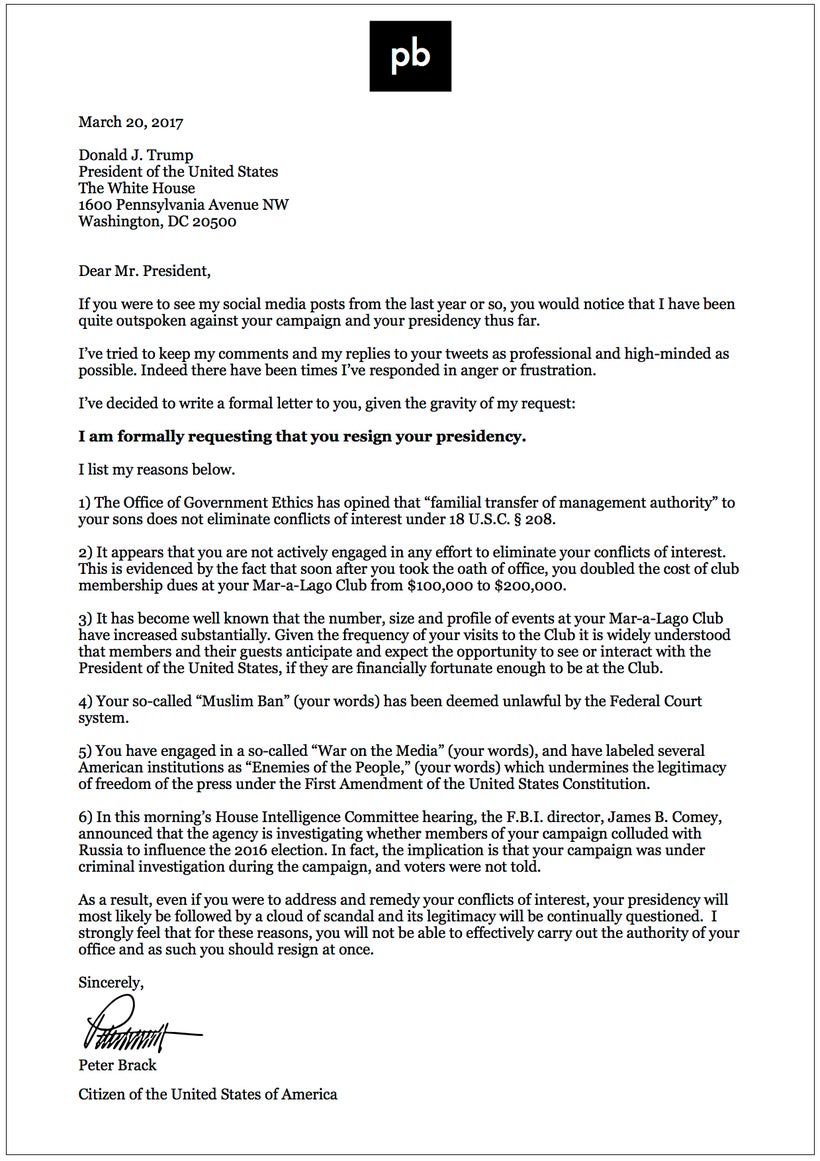 rights capital venture management letter Request President A Resignation Of For The Formal The 45th