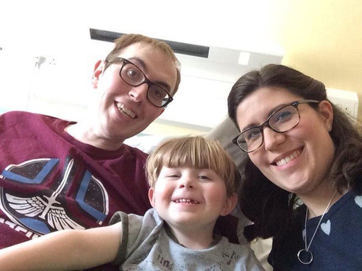 Nicky with son Ethan and wife Kerry in hospital, in April 2014.