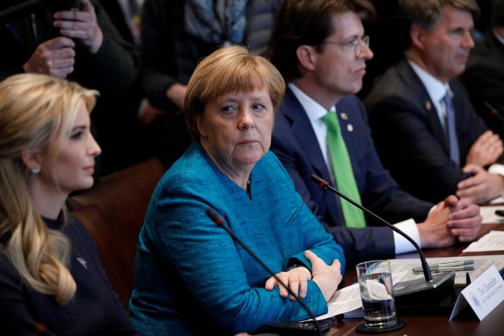 Ivanka Trump sits next to German chancellor Angela Merkel during her visit to the US