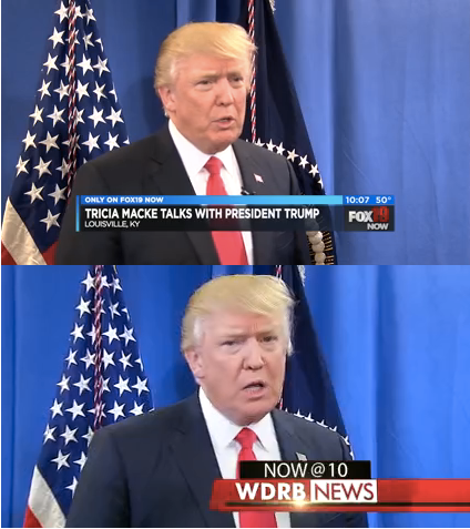 President Donald Trump did two local interviews before Louisville rally, but didn't get questions on FBI investigation or "wiretap" question.