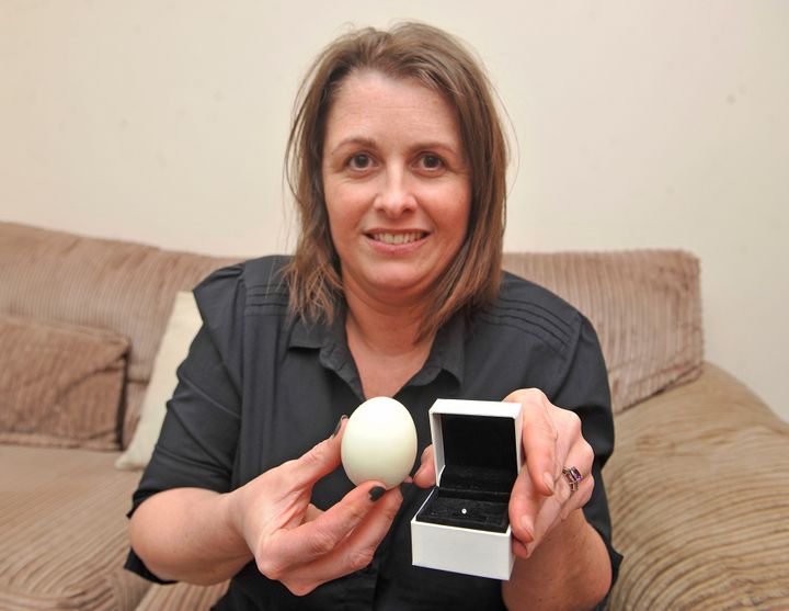 Sally Thompson, 39, says she found this diamond in a soft-boiled egg