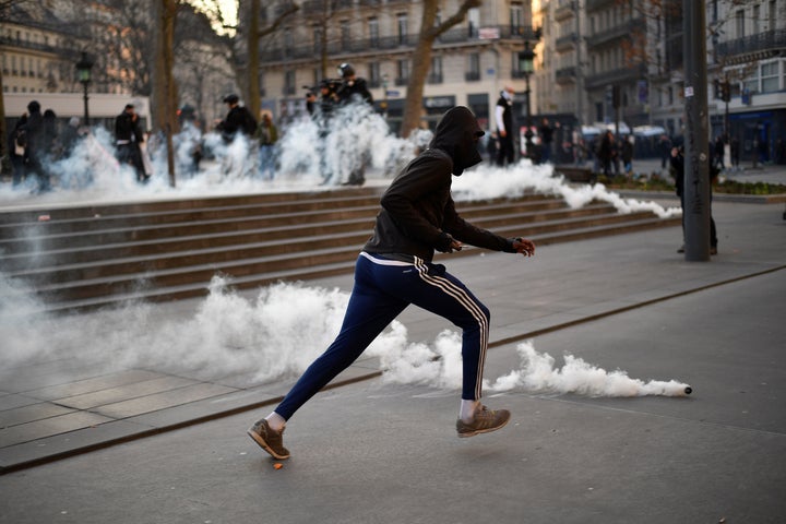 A protestor during a demonstration against police brutality in Paris. Feb 17.