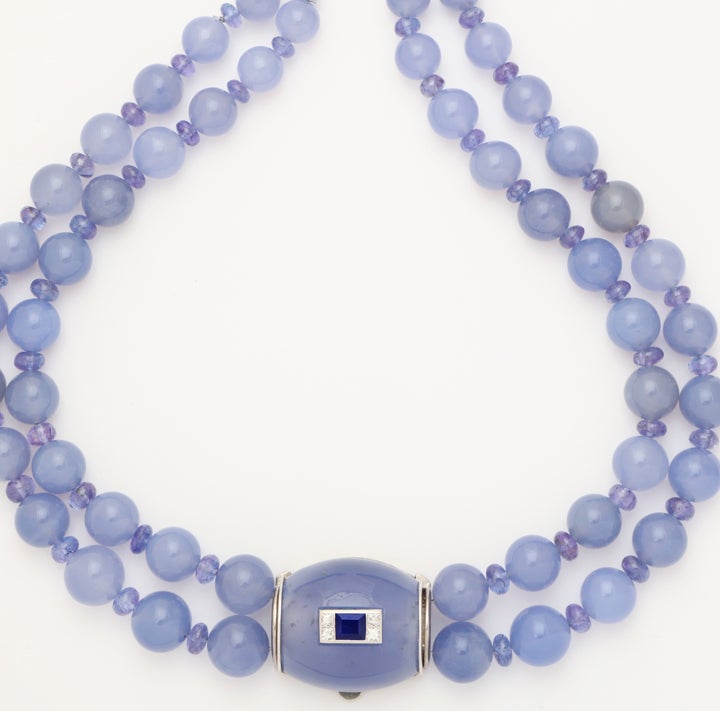 Pat Saling’s Suzanne Belperron blue chalcedony sapphire and diamond necklace,P circa 1945.