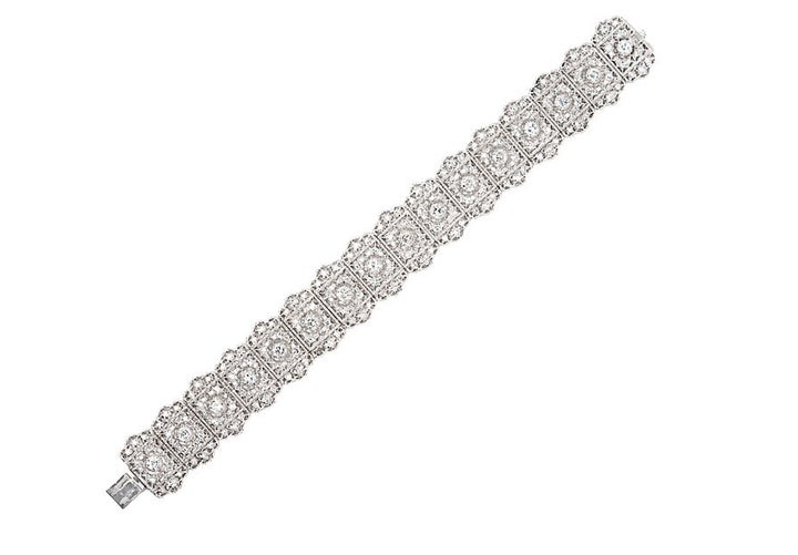 <p>M. Khordipour’s Mario Buccellati signed 18k white gold and diamond bracelet, circa 1920’s. </p>