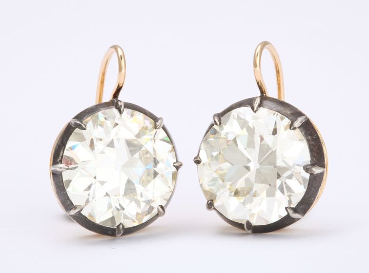 Pat Saling’s pair of 8-carat European cut diamond earrings, circa 1900.