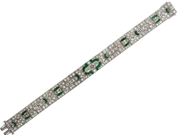 M. Khordipour’s Cartier Art Deco platinum, emerald and diamond bracelet.