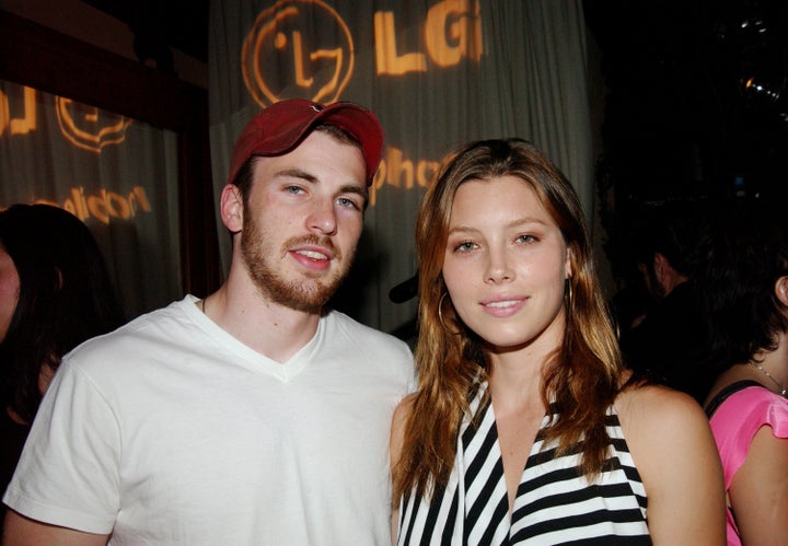 Chris Evans with Jessica Biel.