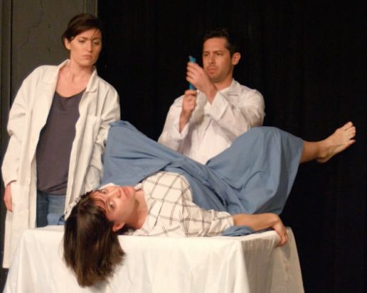 Jackie Jennings, Silvija Ozols and Matt Rubano in a scene from Infertile: A Sketch Comedy Show.