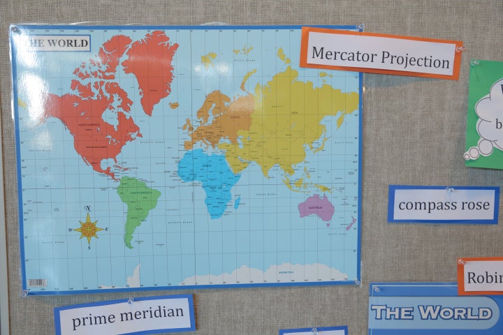 The Mercator projection map exaggerates the size of much of the world's landmasses.