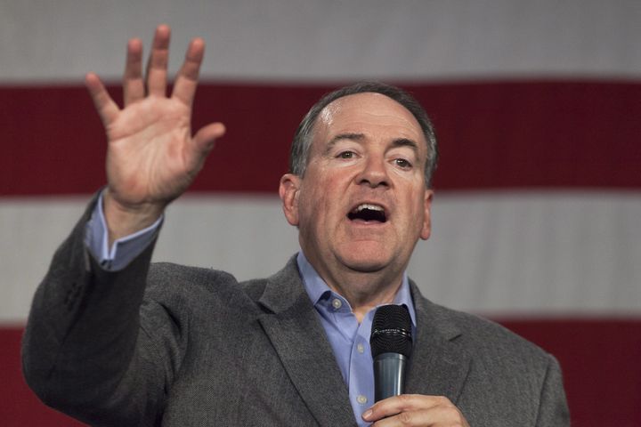 Mike Huckabee speaking at an event in 2015 in Des Moines, Iowa.