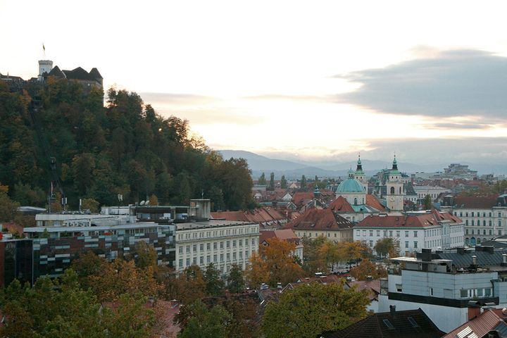 A view of the medieval part of the city with the Ljubljana Castle. 