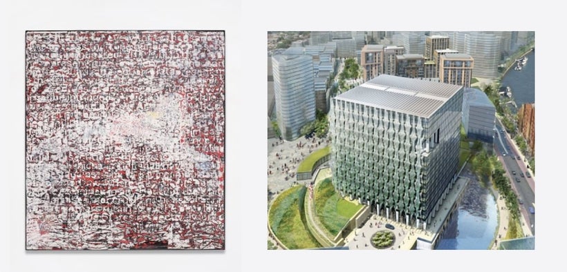 Left: Mark Bradford, <em>Constitution IV</em>, 2013. Mixed media on canvas | Courtesy of Mark Bradford via <a rel="nofollow"