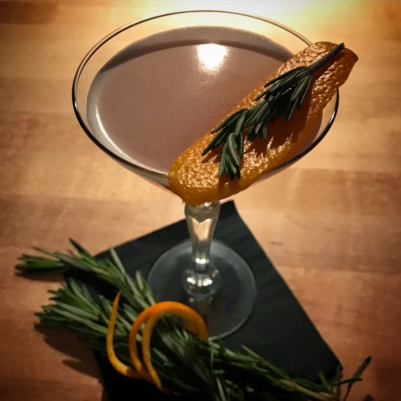 Xicaru Mezcal, white grapefruit, roobois tea syrup, Aperol, rosemary