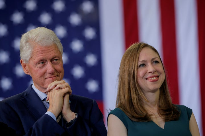 Former President Bill Clinton and Chelsea Clinton at a campaign rally for Hillary Clinton in November.