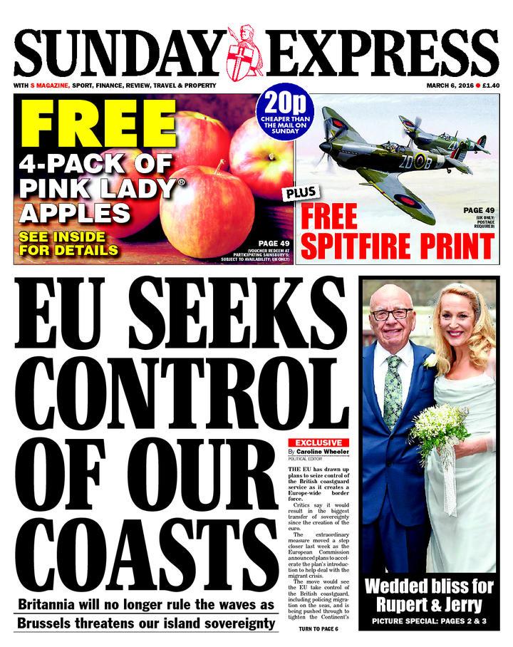 The March 2016 front page which wrongly claimed the EU had plans to control the UK's coast