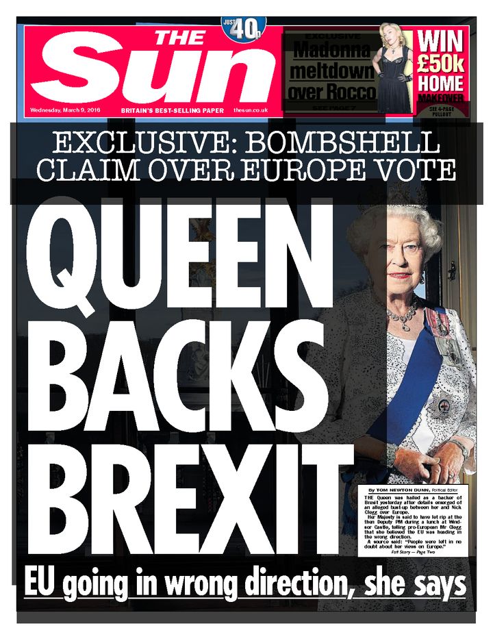 <strong>The controversial Sun front page from March 2016.</strong>