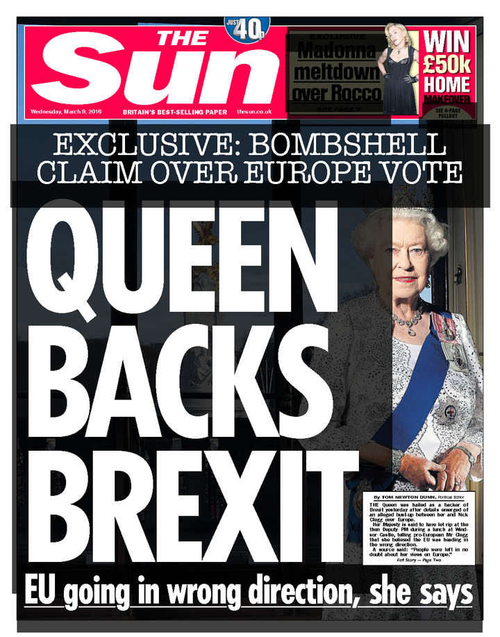 The controversial Sun front page from March 2016.