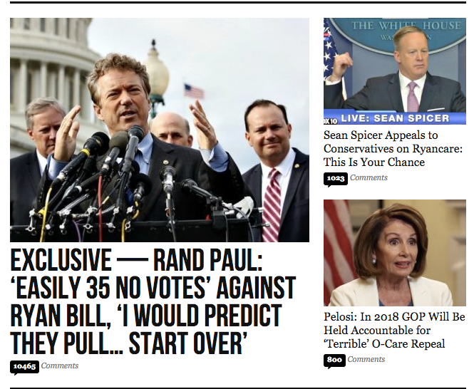 Breitbart's home page on Wednesday.