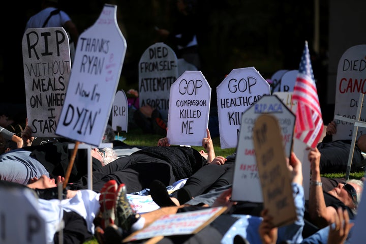 The "die-in" drew roughly 300 demonstrators. 