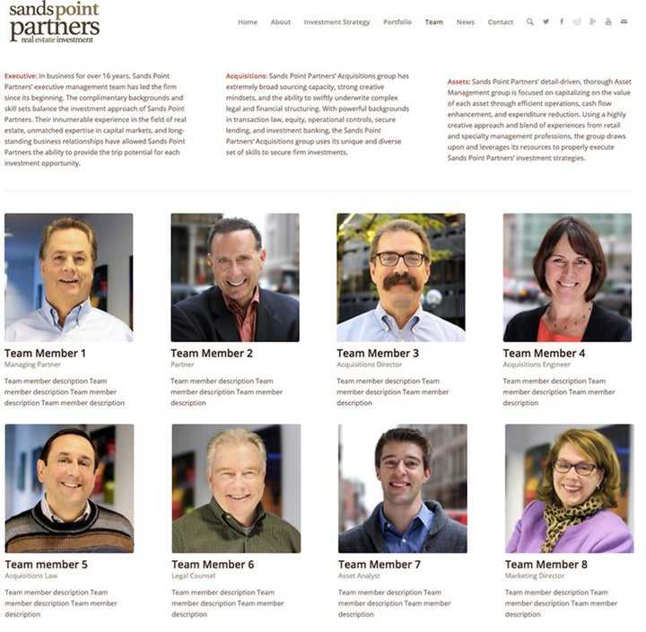 The images of Sands Point Partners' “executive team” are entirely pulled from the actual executive team of an unr