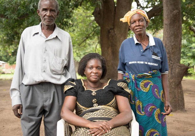 Judith Ngwira and her parents Ida and Alexander in Northern Malawi