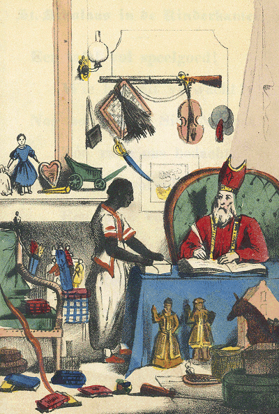 One of the first images of Sinterklaas and Zwarte Piet, presumably dating to 1832 or 1850.