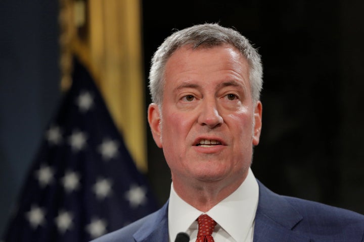 New York City Mayor Bill de Blasio discusses President Donald Trump's federal budget proposal at City Hall in New York City on March 16, 2017.