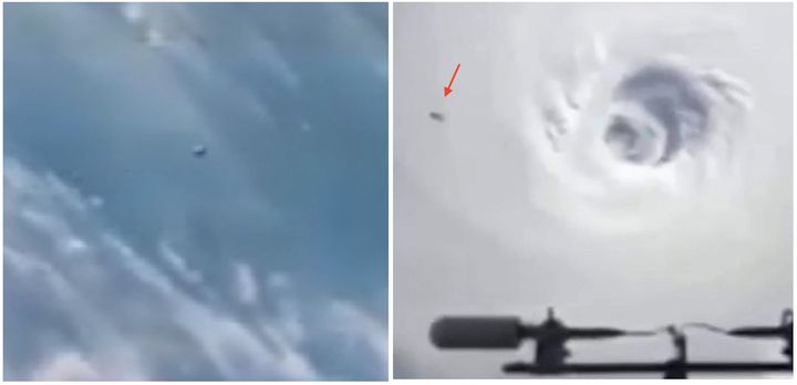 This composite image from live transmissions acquired by NASA’s International Space Station cameras shows two objects moving across and above Earth. To watch the full sequences of the objects gliding from left to right, check out the second video in the story below.