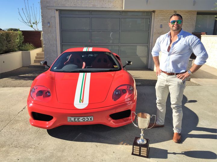 Lecha Khouri beside the 3 time Concours wining Ferrari 360 Challenge Stradale. Also with the 2015 Australian Championship Trophy.