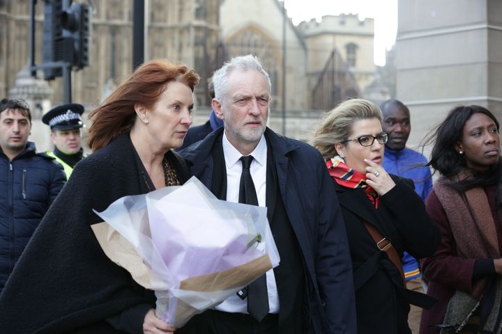 Karie Murphy and Jeremy Corbyn pay tribute to those killed on Westminster Bridge