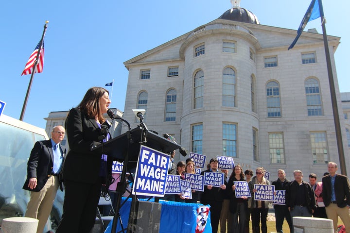 Minimum wage supporters rally in Maine.