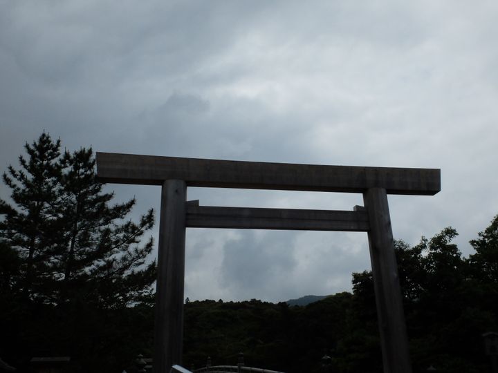 <p>Torii gate at Ise Grand Shrine separates the material from the spiritual world</p>