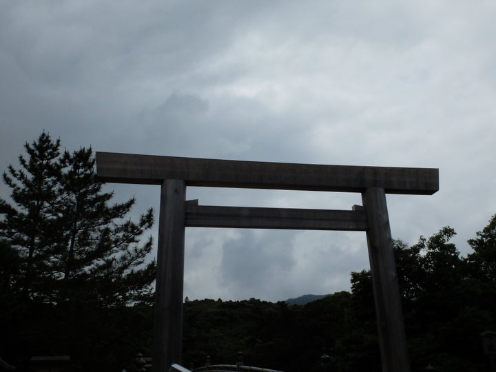 Torii gate at Ise Grand Shrine separates the material from the spiritual world