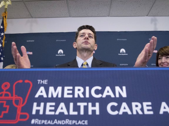 <p>House Speaker Paul Ryan at a news conference following a GOP party conference at the Capitol on Wednesday in Washington.</p>