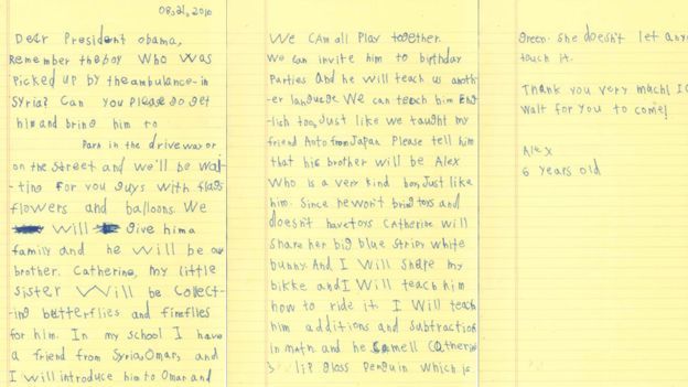 Letter from 6-year-old Alex to President Obama