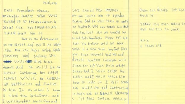 Letter from 6-year-old Alex to President Obama
