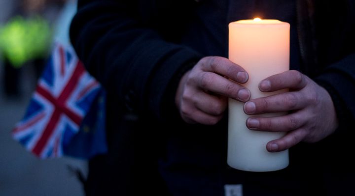 Members of the public during the candlelight vigil in Trafalgar Square to remember those who lost their lives in the Westminster terrorist attack