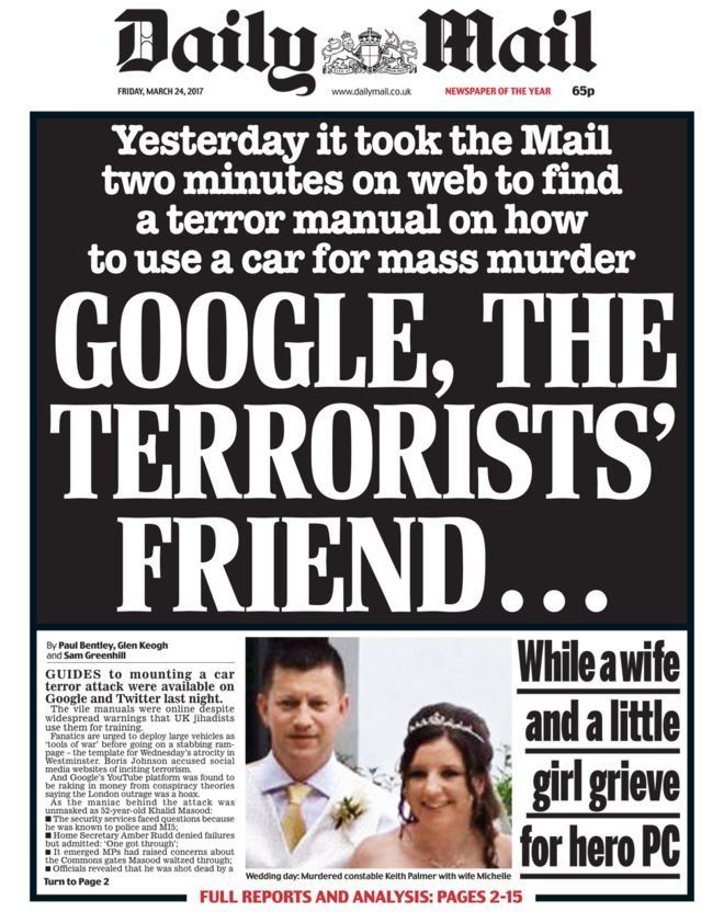 The Daily Mail's front page on Friday, March 24