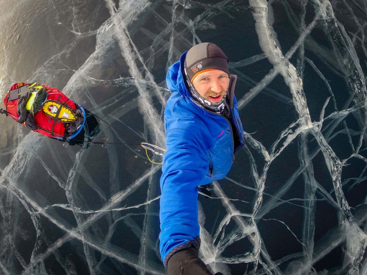Hennigan during a 440-mile solo traverse of frozen Lake Baikal in Siberia, the oldest and deepest lake in the world