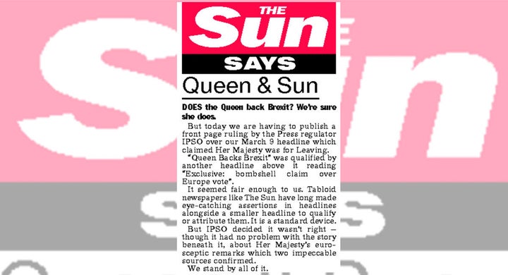 The Sun's editorial which ran in the same edition as the printed adjudication