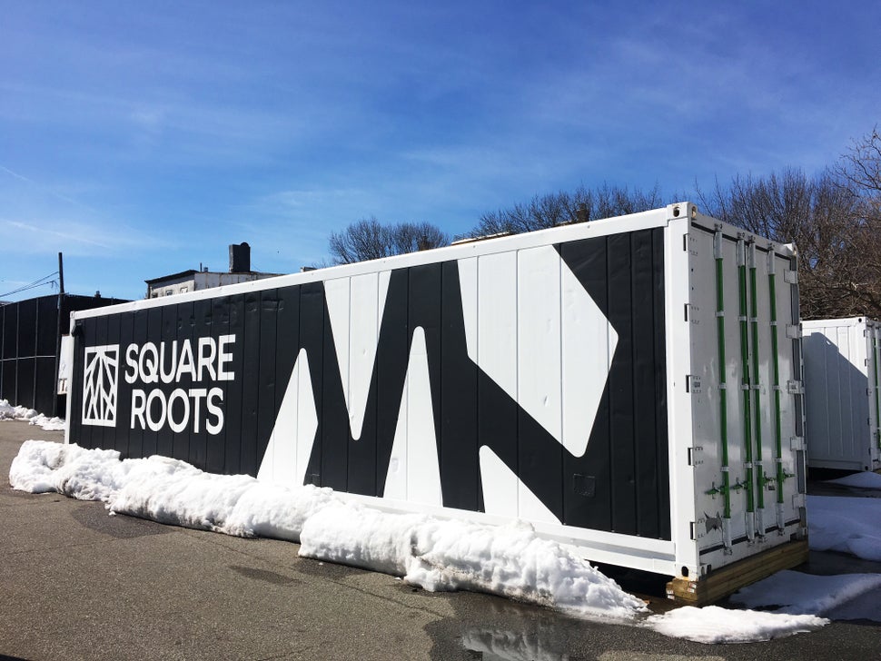 Ten shipping containers like this house Square Roots' local farming initiative in Brooklyn, New York.