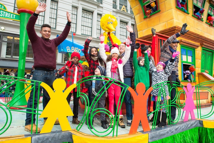 The cast of "Sesame Street" at the Macy's Thanksgiving Day Parade in New York City in 2014.